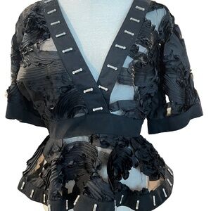 Item #A221 For Her NYC  Edgy Luxe   Black Embellished Sheer  cocktail Top NWT  S
